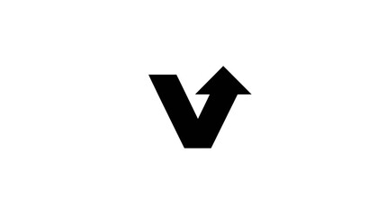 Modern black V letter symbol with upward arrow graphic depicting progress, growth, success, and achievement on white background