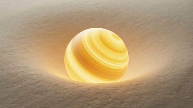 A mysterious glowing striped sphere of energy resting on a sandy surface.