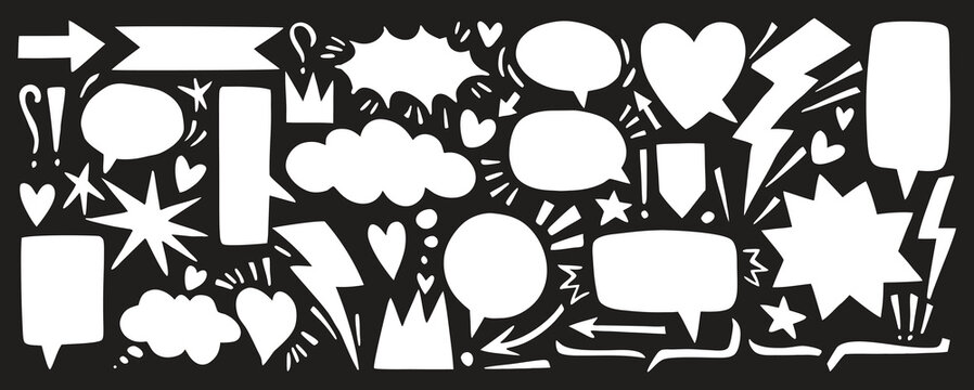 Comic speech bubble silhouettes create a bold graphic collection for dynamic designs. This set includes diverse shapes for expressive layouts. Perfect for comics, posters, and creative projects.