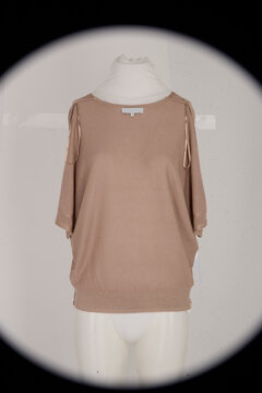 Lightweight women s beige knit top with dolman sleeves