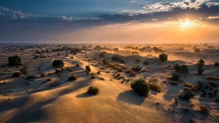 Cholistan Desert Pakistan vast sandy plains wind shaped dunes desert vegetation and nomadic lifestyle sunrise casting dramatic shadows