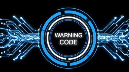 Glowing digital circuit interface with warning code alert - Powered by Adobe