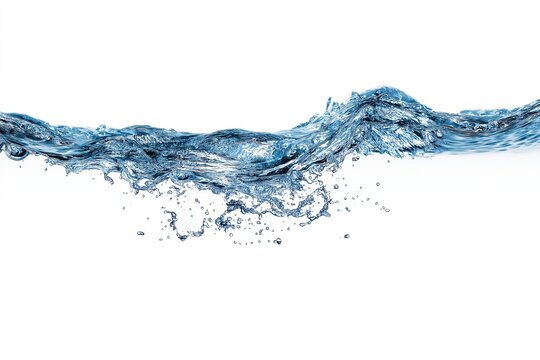Blue water wave element isolated horizontally on white background, studio shot with clear focus and high quality, suitable for science diagrams, nature visuals, or branding projects.