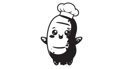 Cartoon Illustration of a Chef Character with Beard and Hat Upside Down.