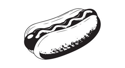 Illustration of a classic hotdog sandwich on a bun showing toppings and condiments.