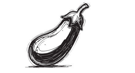 Minimalist sketch of a glossy eggplant with curved stem and shadow.