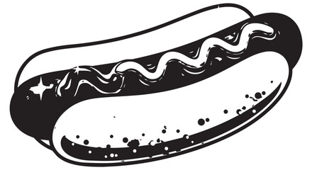 Simple black and white illustration of a classic hotdog in a bun.