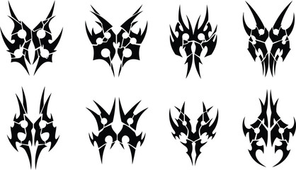 Abstract black tribal vector designs set on a clean background