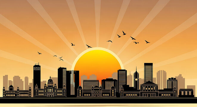Vector illustration of the Chennai skyline featuring iconic Indian city silhouette, urban architectural outlines, and modern metropolitan shapes ideal for travel, design, and promotional graphics