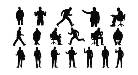 Silhouettes of people in various poses and actions a collection of figures