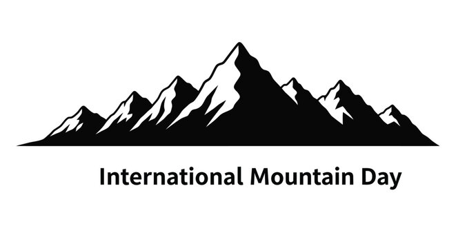 Simple black silhouette illustration of a mountain range with text below