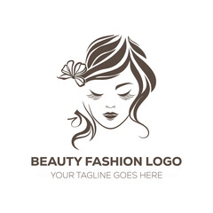 Elegant Beauty Fashion Logo with Floral Woman Silhouette