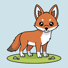 Fototapeta premium Cute Ethiopian Wolf Standing on Grass Rare African Carnivore Character Vector Illustration