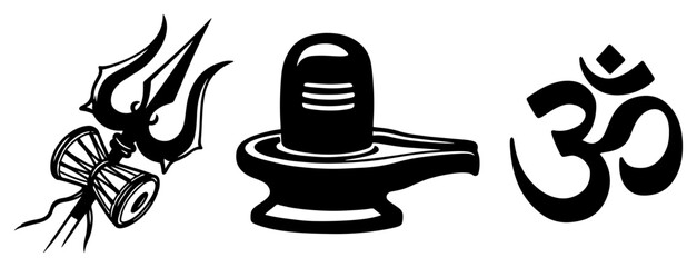 shiva symbols trident damaru lingam and om sacred hindu line art vector