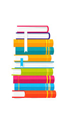 Stack of colorful books neatly piled high for reading and learning.