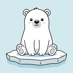 Cute Polar Bear Sitting on Ice Floe White Arctic Animal Character Vector Illustration
