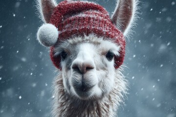 Obraz premium Cute Llama Christmas Card Design