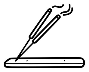 Obraz premium burning incense sticks on wooden holder simple line art vector
