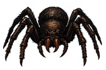 Scary spider creature with fangs, an arachnid illustration representing fear, halloween, and danger on transparent background