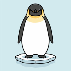 Cute Emperor Penguin Standing on Ice Antarctic Bird Character Vector Illustration