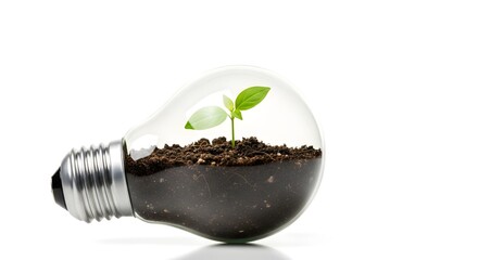 Small plant growing inside light bulb symbolizing green energy and sustainability
