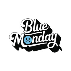 Blue Monday Typography with Sad Face Emoticon &ndash; Vector Illustration