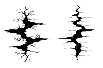 Abstract ground cracks and earthquake fissure silhouettes vector illustration