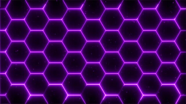 Purple Neon Hexagon Grid with Particles pattern
