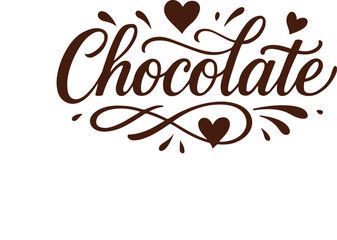 Chocolate word art with hearts and decorative script design, sweet