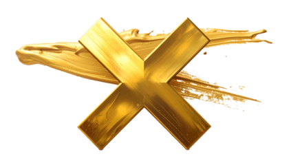 Mark Symbol with Artistic Gold Paint Stroke, Isolated on a Transparent or Clean Background - Cut Out.