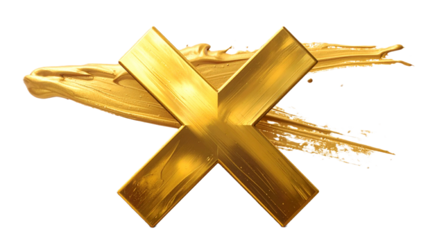 Mark Symbol with Artistic Gold Paint Stroke, Isolated on a Transparent or Clean Background - Cut Out.