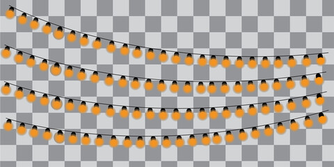 Strings of orange halloween lights on a checkered background