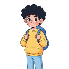 Cute cartoon boy student with backpack isolated on transparent background
