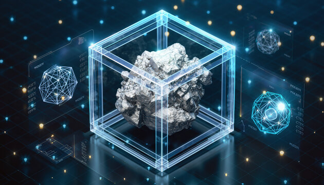 Digital Cube and Abstract Technology: Explore the technological marvel of a luminous, digital cube encasing an abstract structure, interwoven with sleek, interconnected, futuristic data displays.
