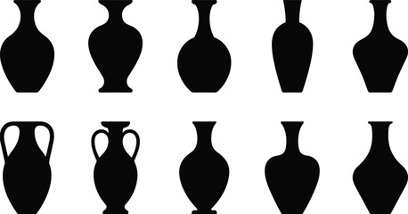 PrintAncient Greek Pottery Silhouettes Vector, Amphora, Urn, and Decorative Clay Vessel Shapes, Historical and Classical Art Graphics © Creatives World