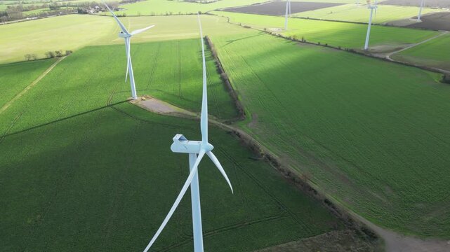 Aerial Drone Video of Biggleswade Wind Farm Turbines, UK
