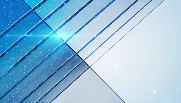 Abstract Blue and White Geometric Panels with Lens Flare