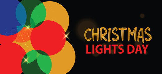 Celebrate Christmas Lights Day on December 1  illustration of colorful glowing trees with decorations and bold text on black background
