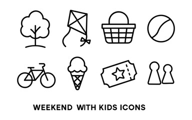 Simple leisure activities icons for kids' weekend fun