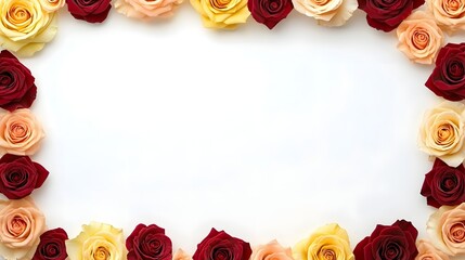 Colorful roses create an elegant decorative border framing a central white copy space.