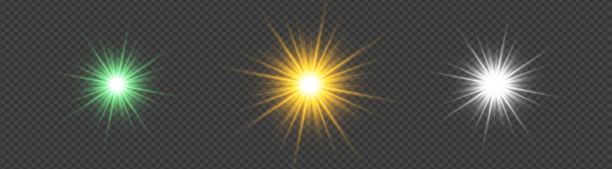Fototapeta premium Glowing Starburst Light Effects Set for adding highlights, magic lights, or decorative illumination to creative artworks.
