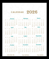 2026 Full Year Calendar Layout for Planning and Scheduling
