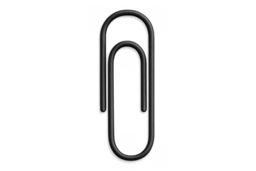 Black paper clip providing office administration, fastening documents, and organizing stationery on transparent background