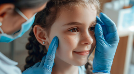 A cheerful girl with freckles enjoys a thorough eye check-up, highlighting the importance of regular health assessments
