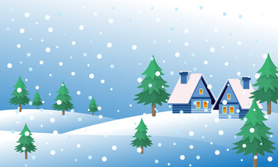 Naklejka premium Winter Wonderland Snow-Covered Houses in a Festive Landscape Illustration, Holiday Season Charm, Christmas Ambiance