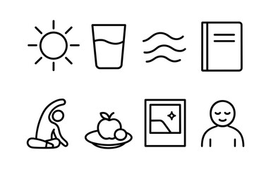 Simple lifestyle icons: wellness, fitness, and relaxation in modern linear design