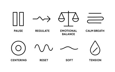 Mindful breathing: icon set for balance and relaxation techniques
