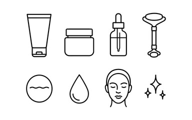 Minimalist icons for skincare products and beauty routine essentials