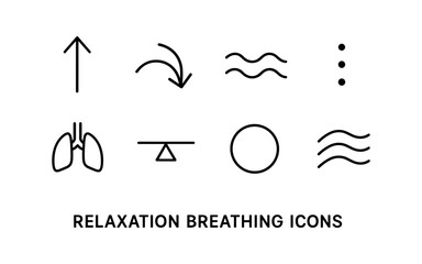 Relaxation breathing icons set featuring minimalist line art design
