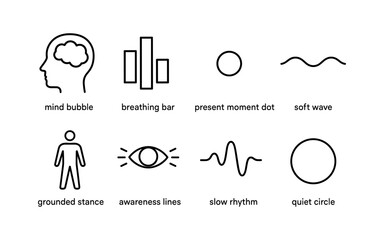 Minimalist symbols representing mindfulness and relaxation concepts